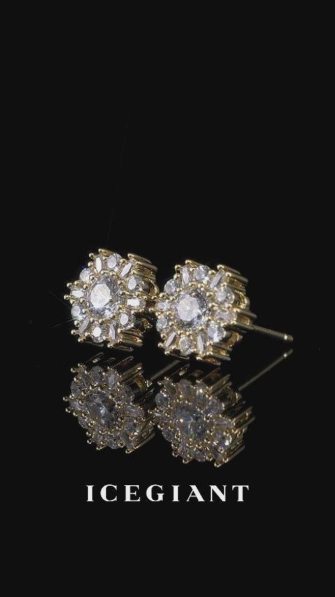 S925 Sunburst Baguette & Round Moissanite Stud Earrings