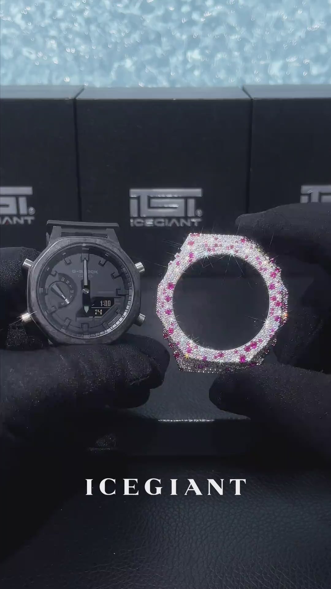 Mosaic Pink Gem & White Moissanite Bezel For GA-2100 Watch