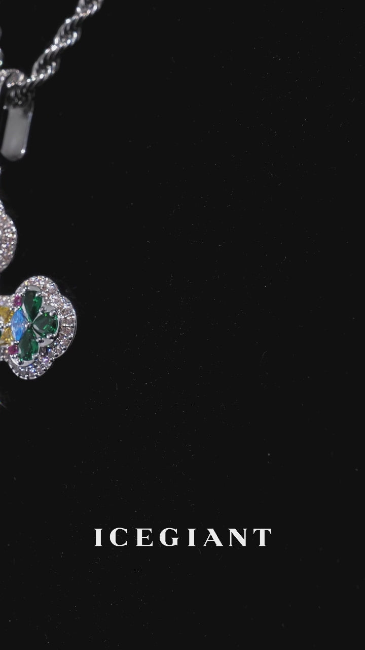S925 Colored Gem & Moissanite Trefoil Cross Pendant