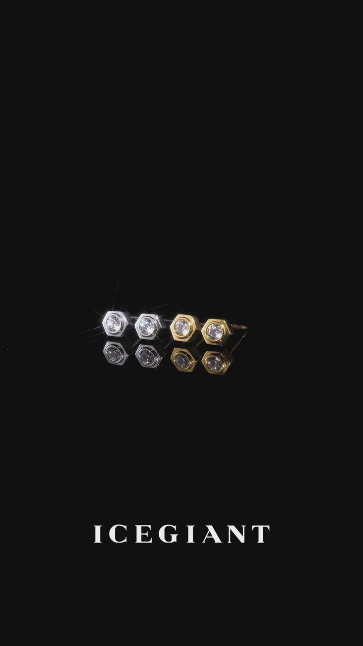 Hex Bezel White Moissanite Stud Earrings