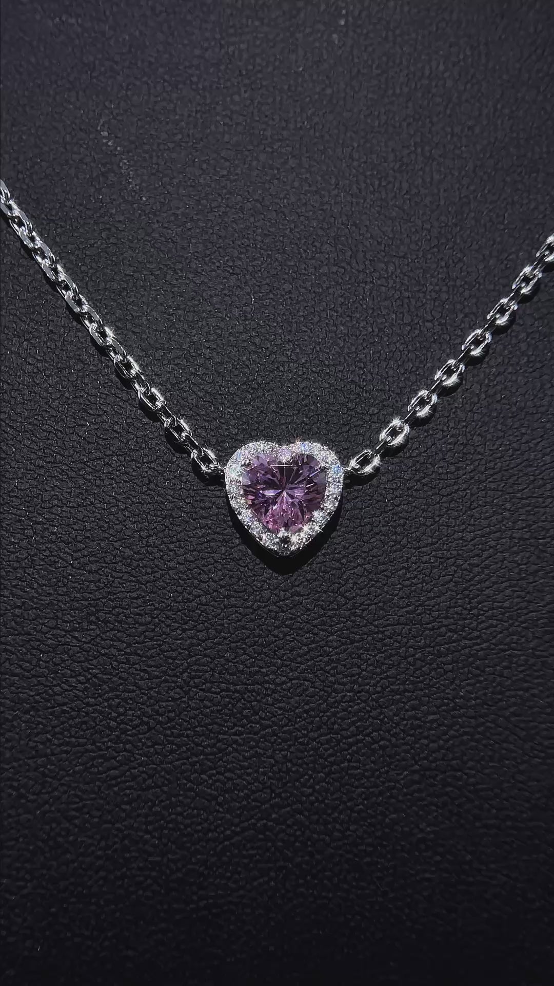 Pink Heart Gem With Moissanite Halo Adjustable Necklace
