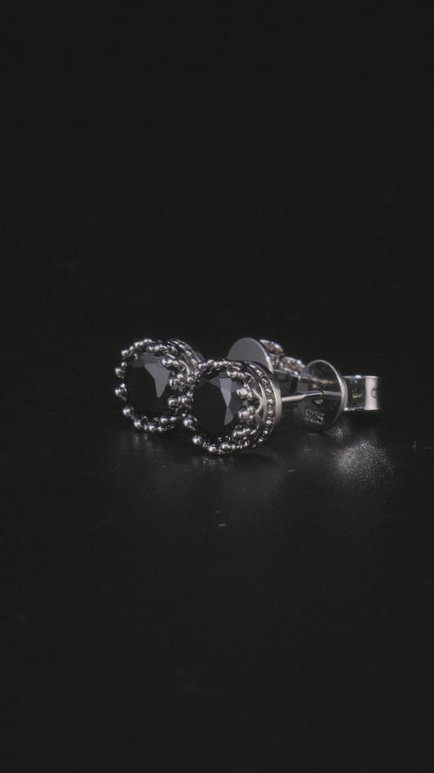 Black Moissanite Crown Stud Earrings