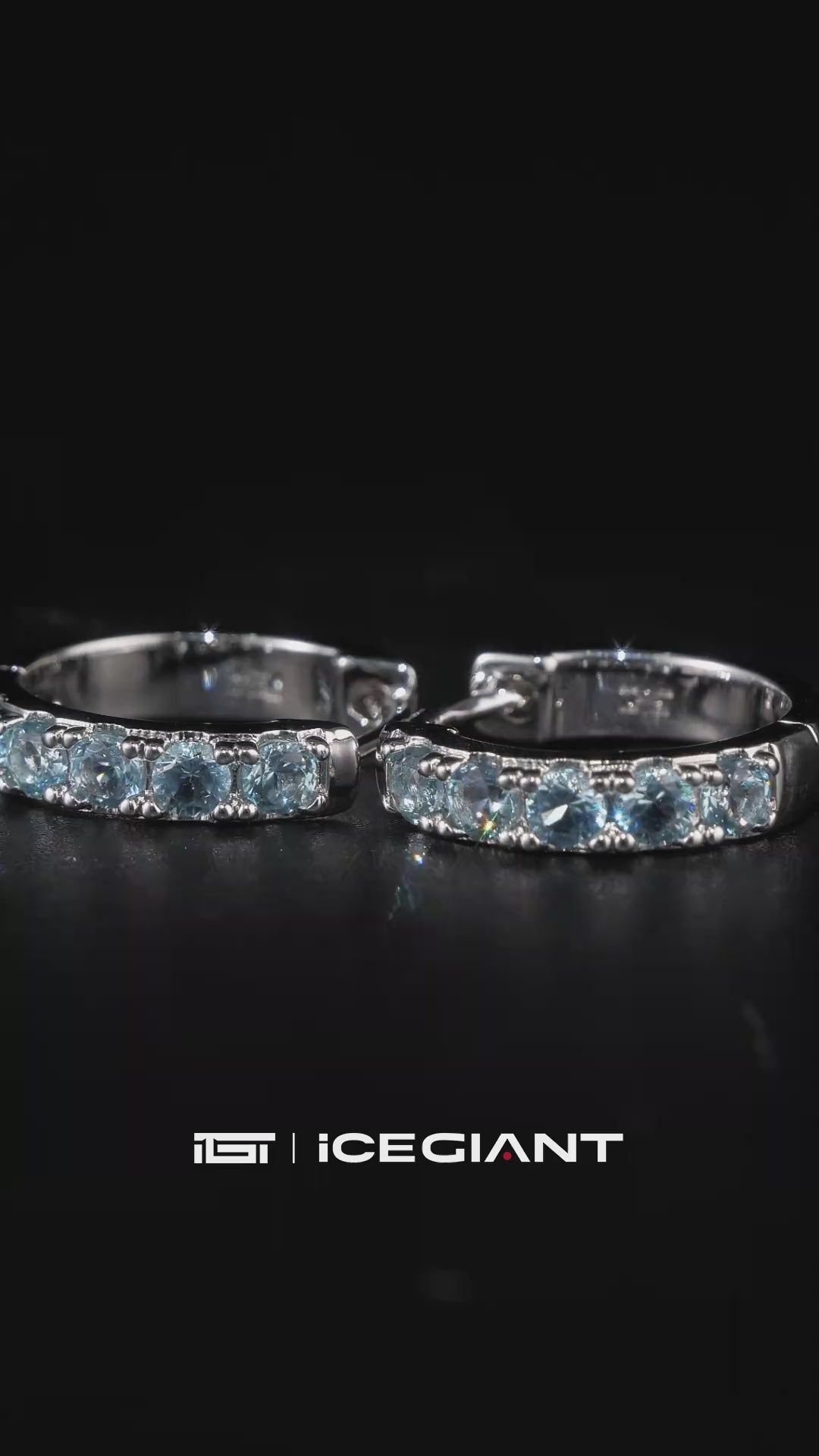 Blue Moissanite Single Row Hoop Earrings