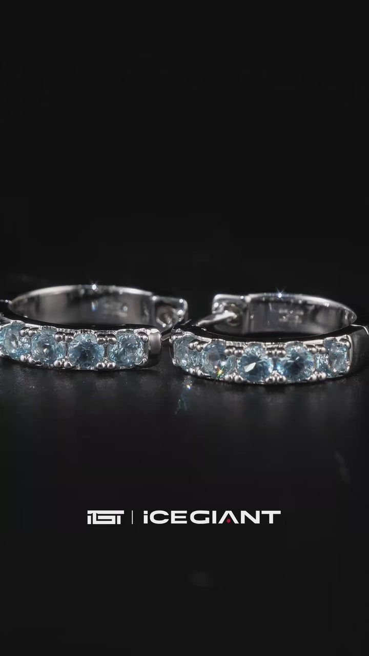 Blue Moissanite Single Row Hoop Earrings