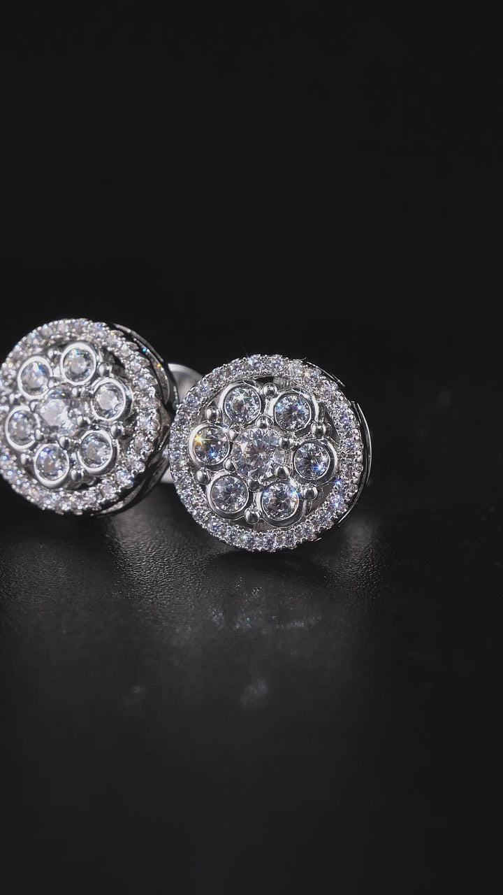 Moissanite Floral Halo cluster Stud Earrings