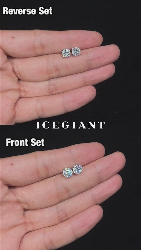 Spiky 2CT Moissanite Reverse Set Round Studs