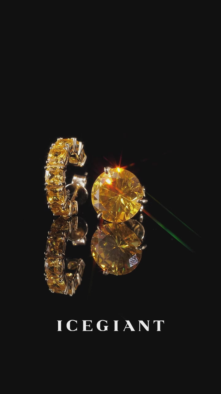 Asymmetric Round & Square Canary Yellow Gem Earrings