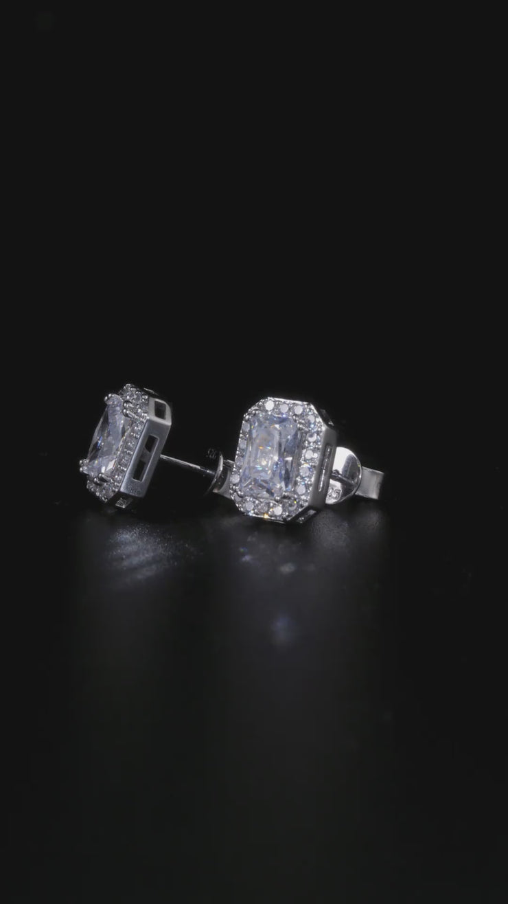 Baguette Moissanite Round Clustered Stud Earrings