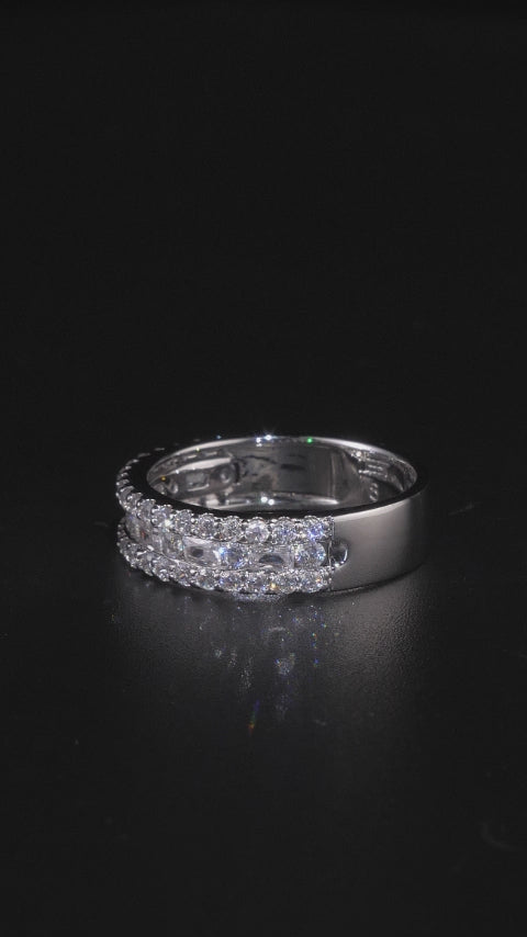 Baguette & Round Triple Row Moissanite Ring