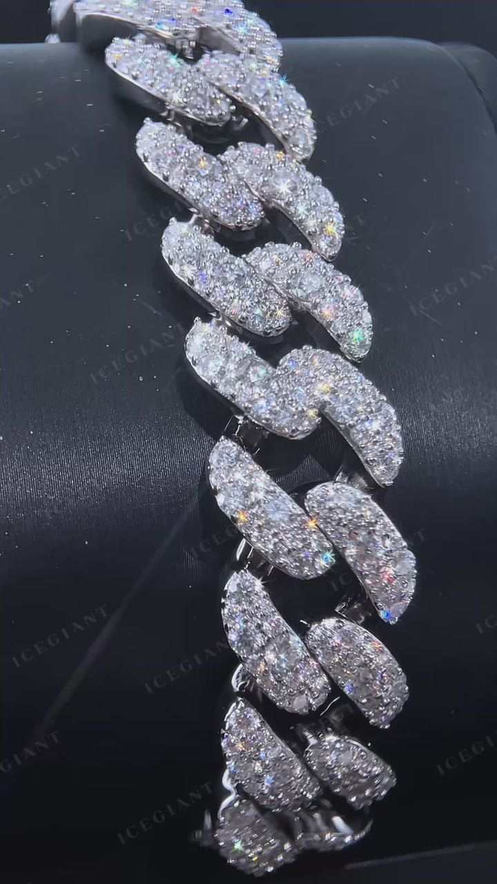 15mm Mosaic Setting Moissanite Cuban Bracelet