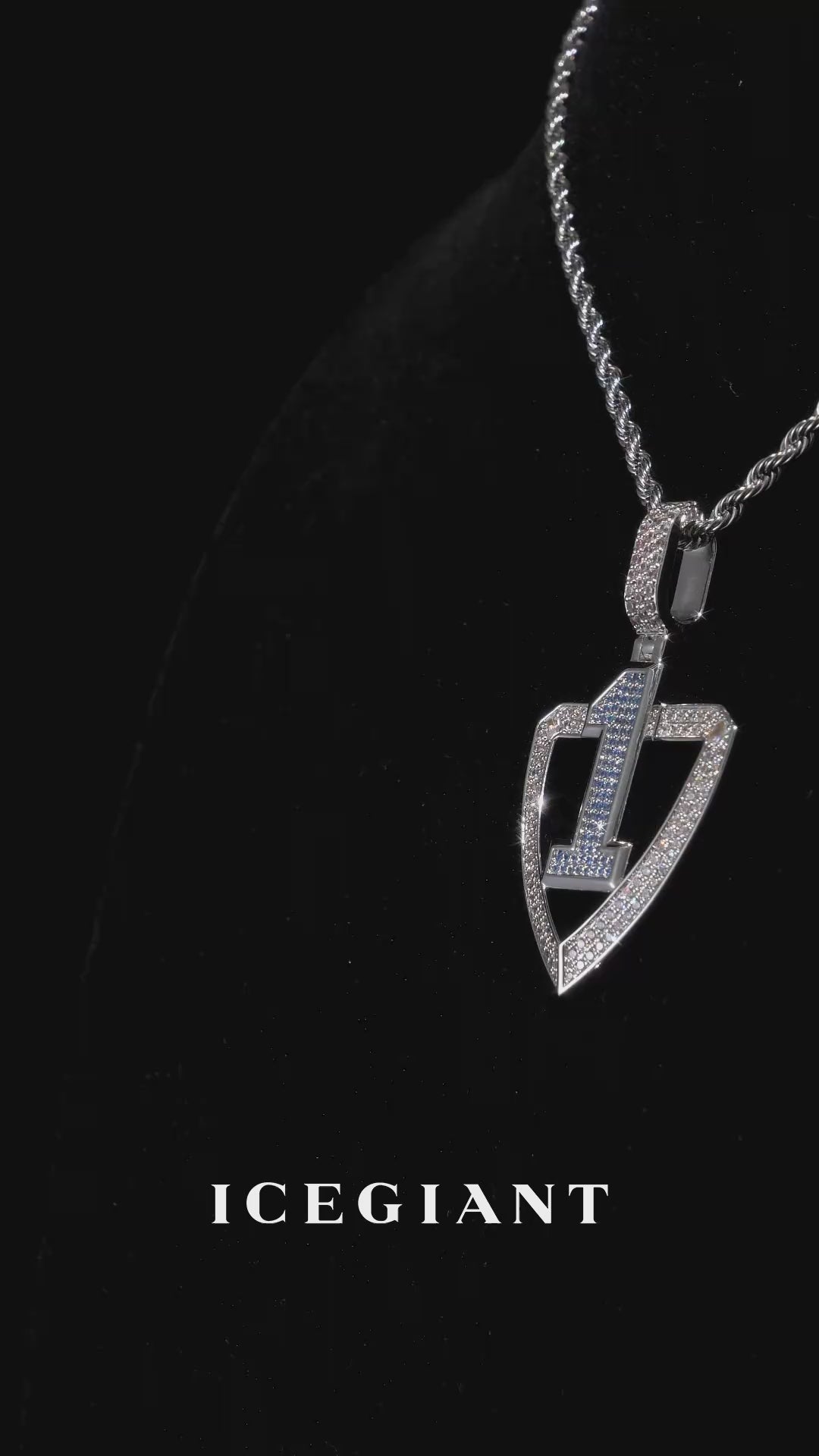 Custom Number Blue Gem Shield Moissanite Pendant
