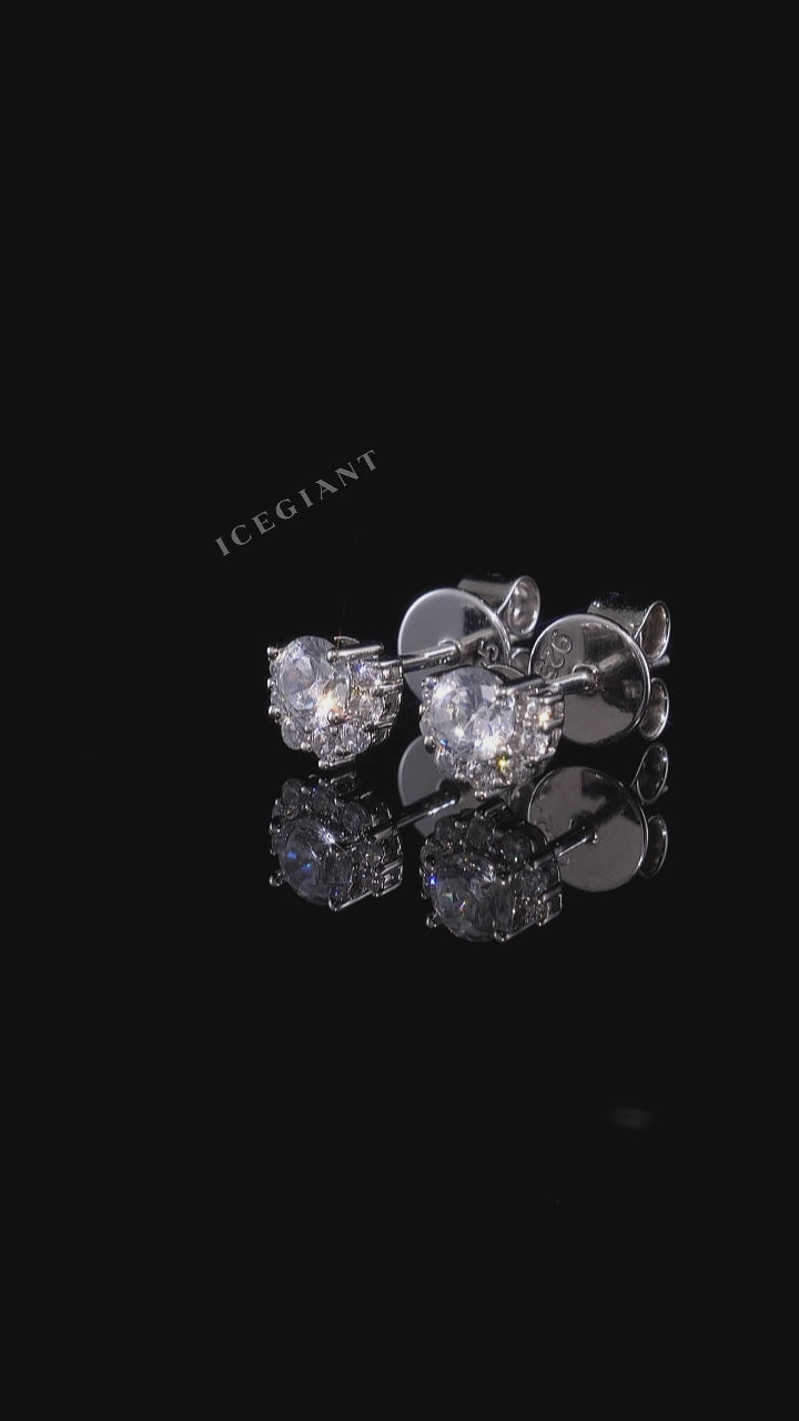 Round Moissanite Fan Halo Stud Earrings