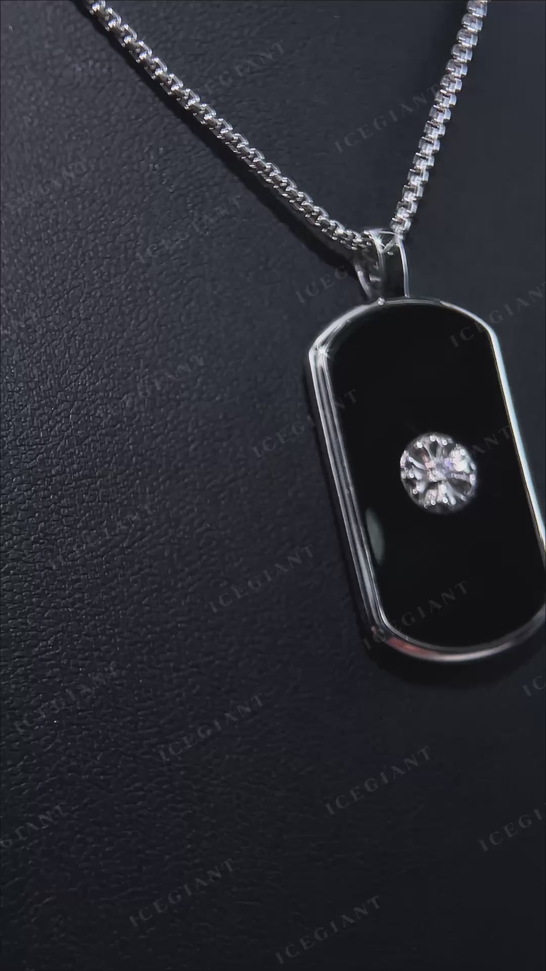 Black Agate & Moissanite Cross Dog Tag Pendant