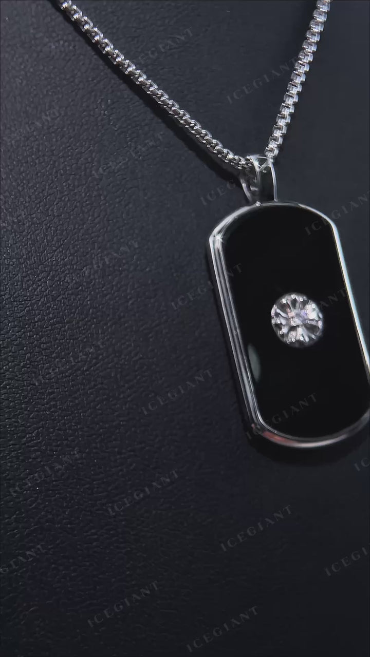 Black Agate & Moissanite Cross Dog Tag Pendant