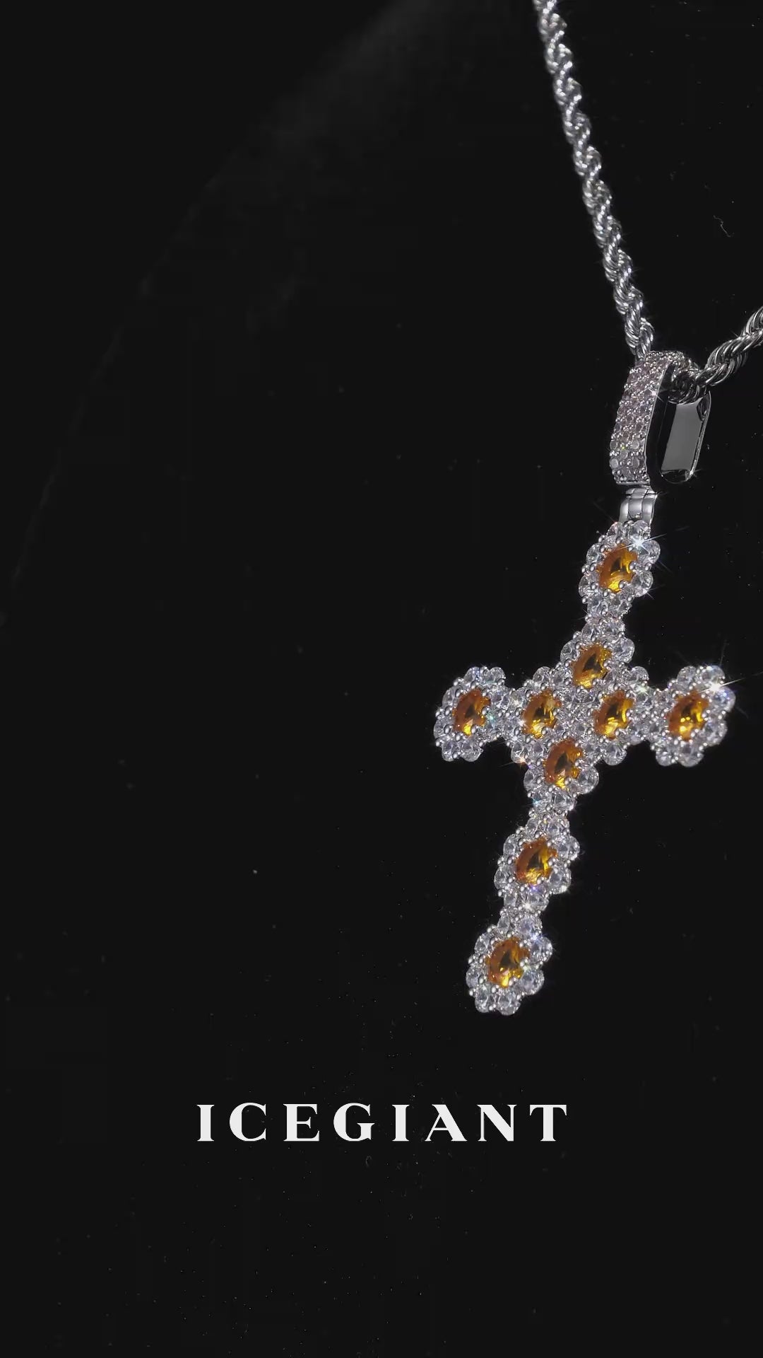Yellow Gem Floral Cluster Moissanite Cross Pendant