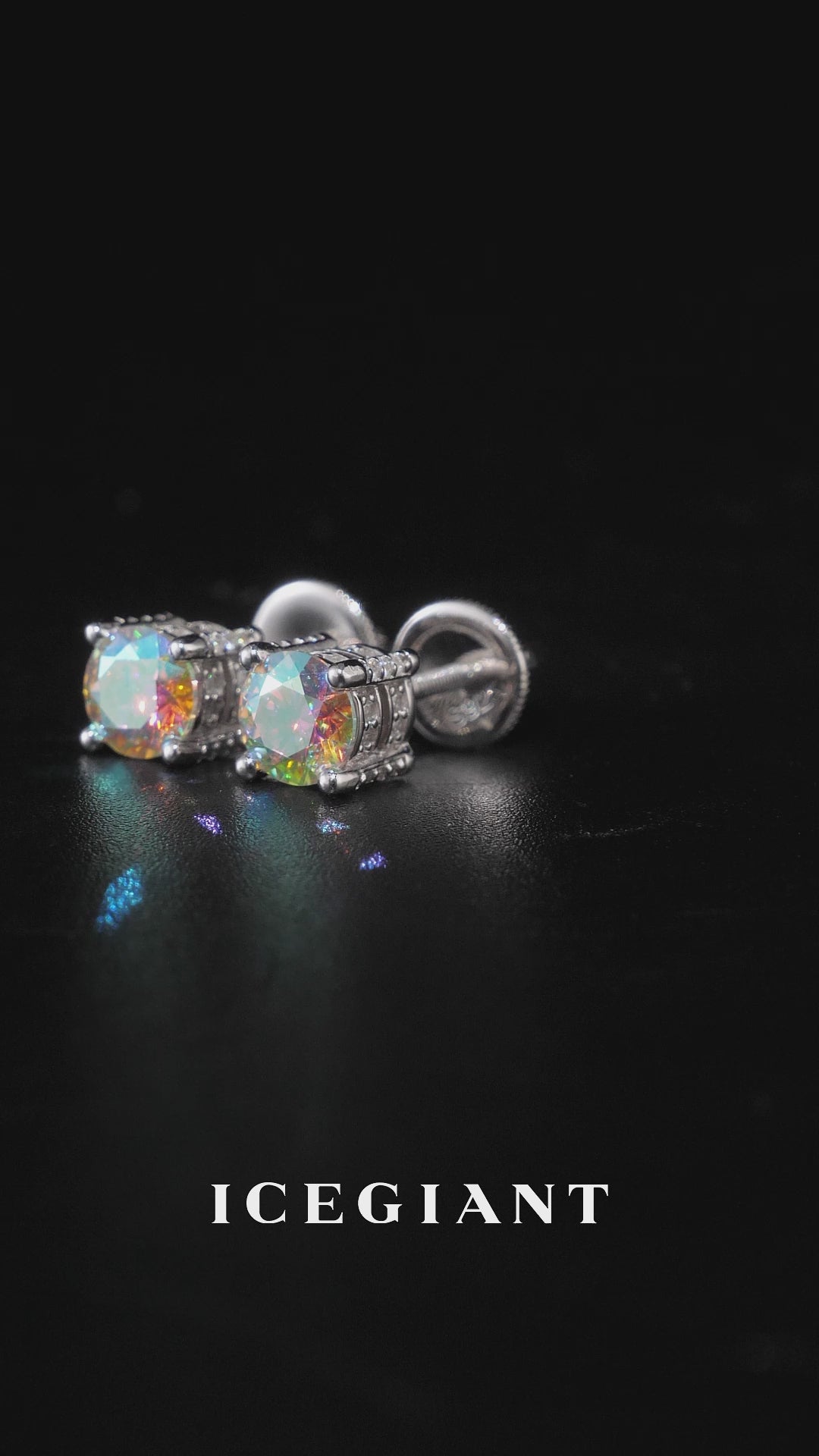 Halo Round Rainbow Moissanite Stud Earrings