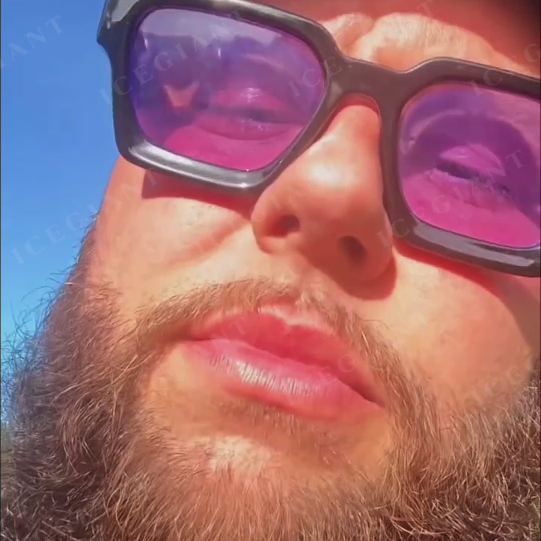 Pave Setting Diamond Grillz Radiant Cut Purple Sapphire