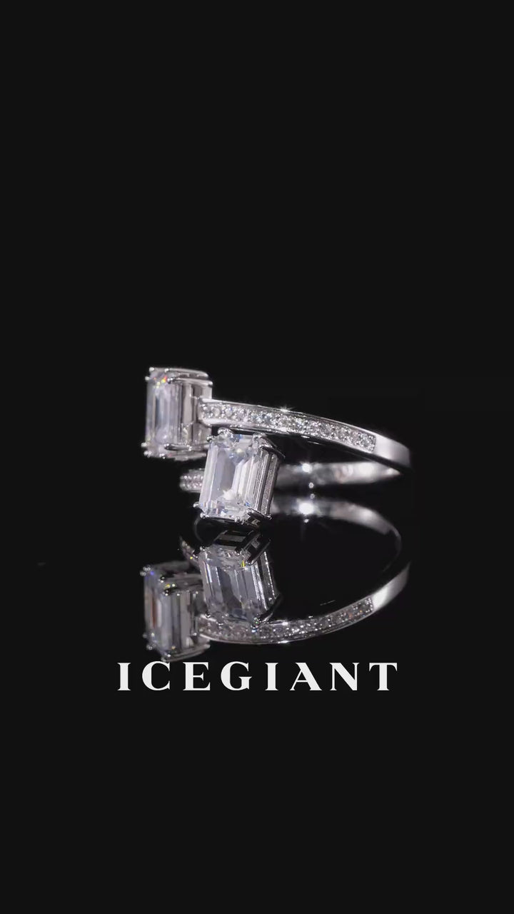Emerald Cut Moissanite Toi et Moi Bypass Ring
