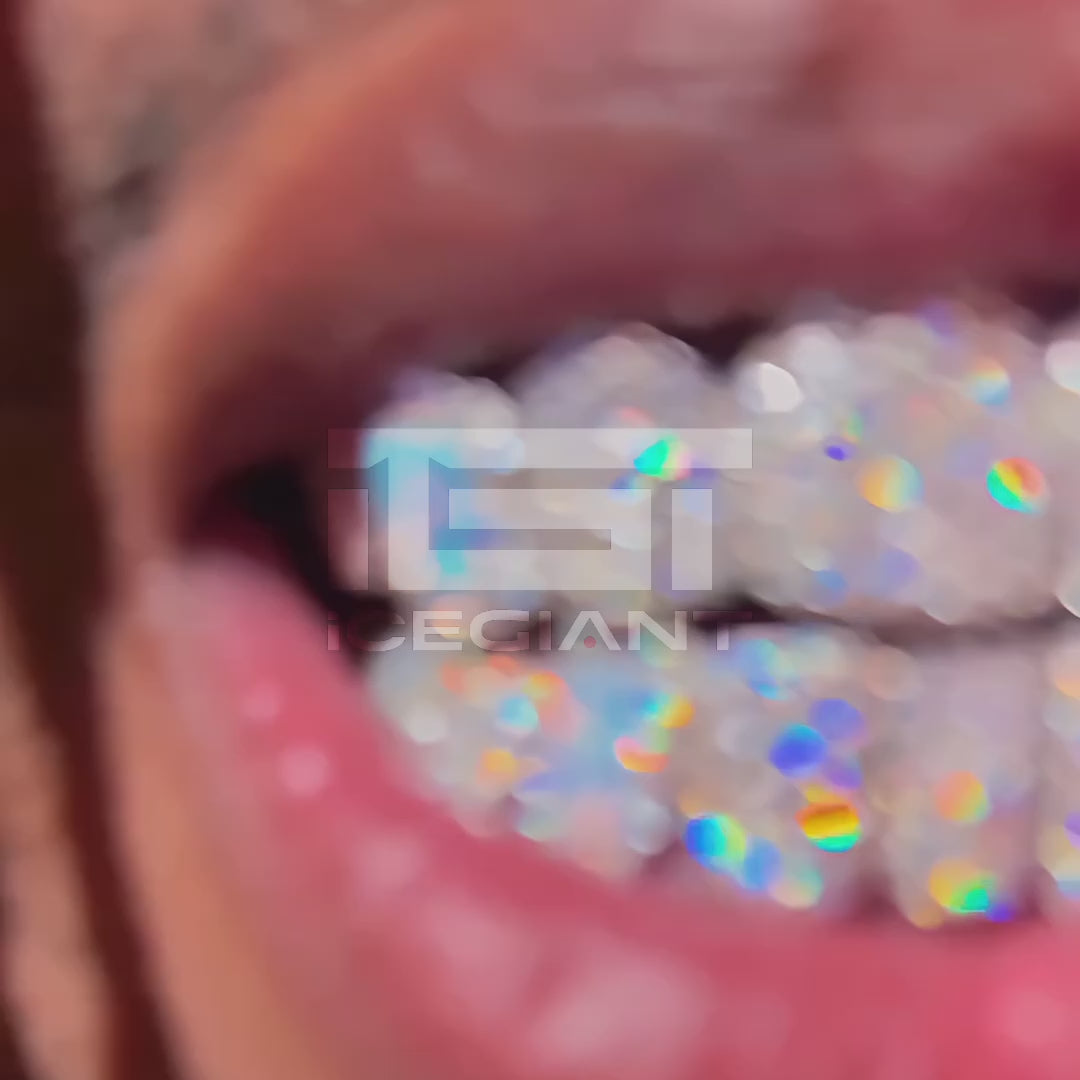 Custom Fully Iced Opal Moissanite Diamond Grillz