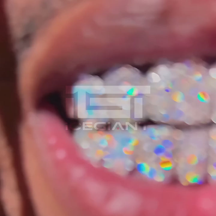 Custom Fully Iced Opal Moissanite Diamond Grillz