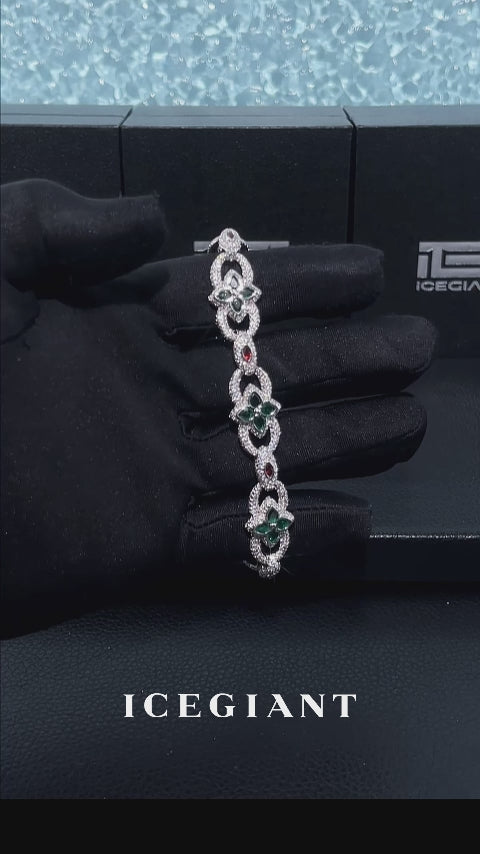 Two Tone Mixed-Cut Gem & Moissanite Clover Link Bracelet