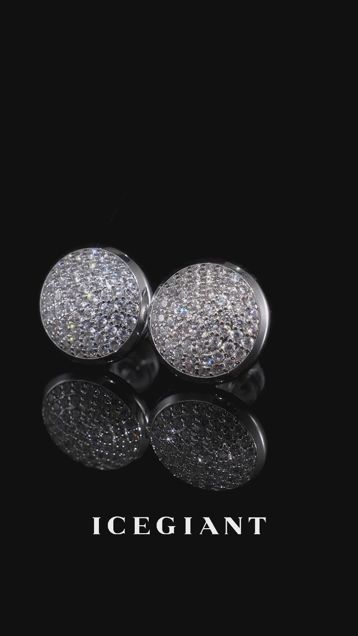 Fully Iced Honeycomb Round Stud Earrings