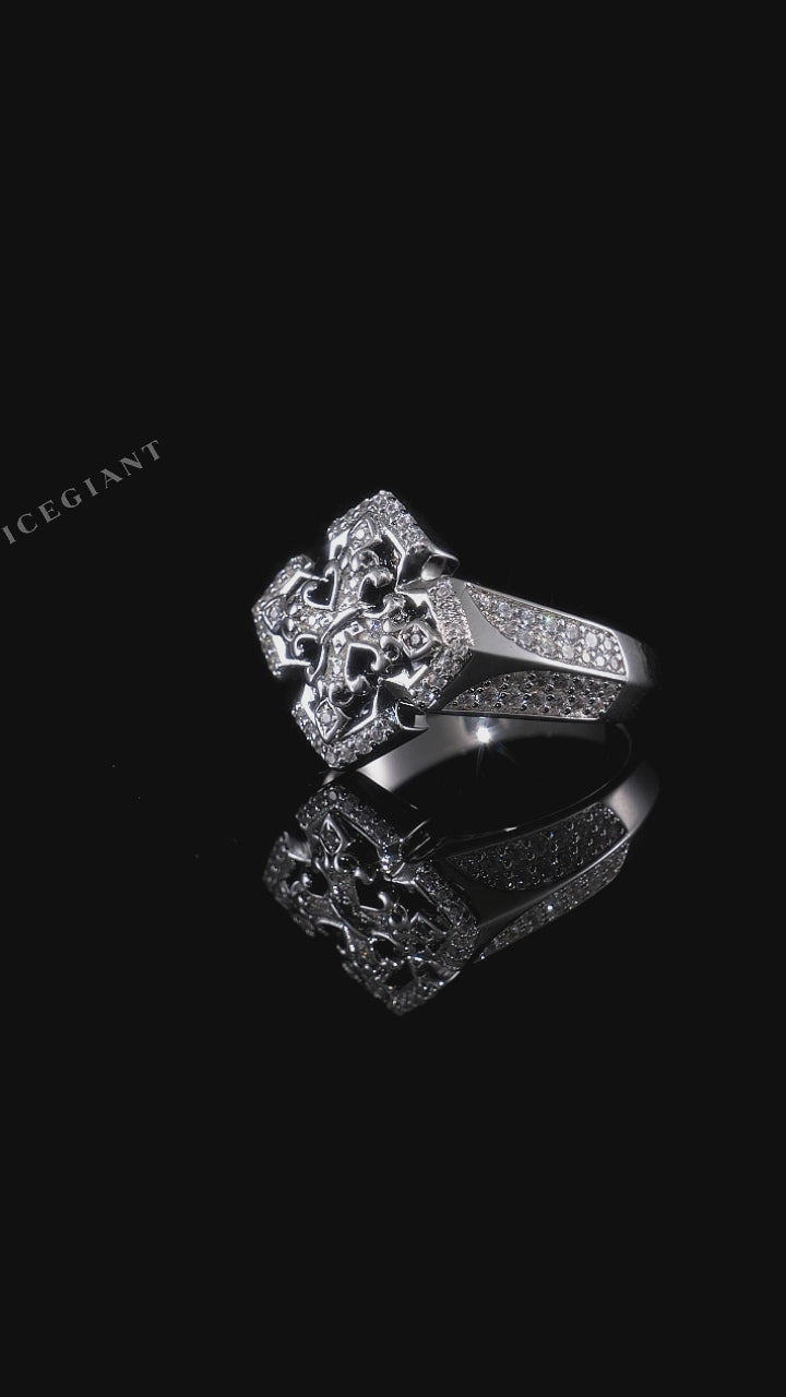 Moissanite Vintage Fleur De Lis Cross Statement Ring