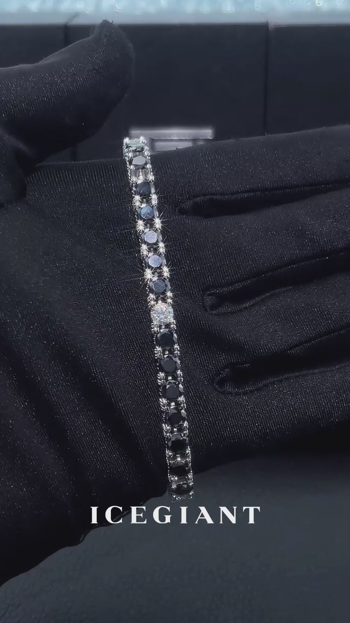 5mm 3-Sided Iced Black & White Moissanite Tennis Bracelet