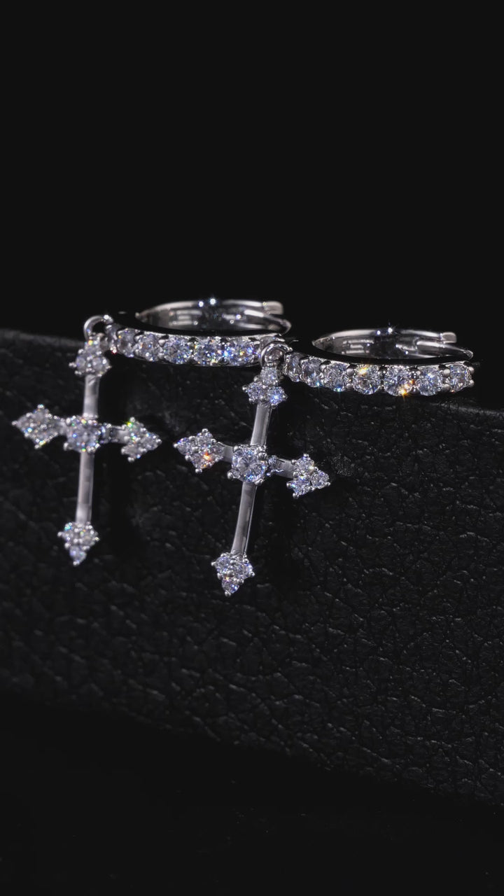27mm Moissanite Cross Hoop Earrings
