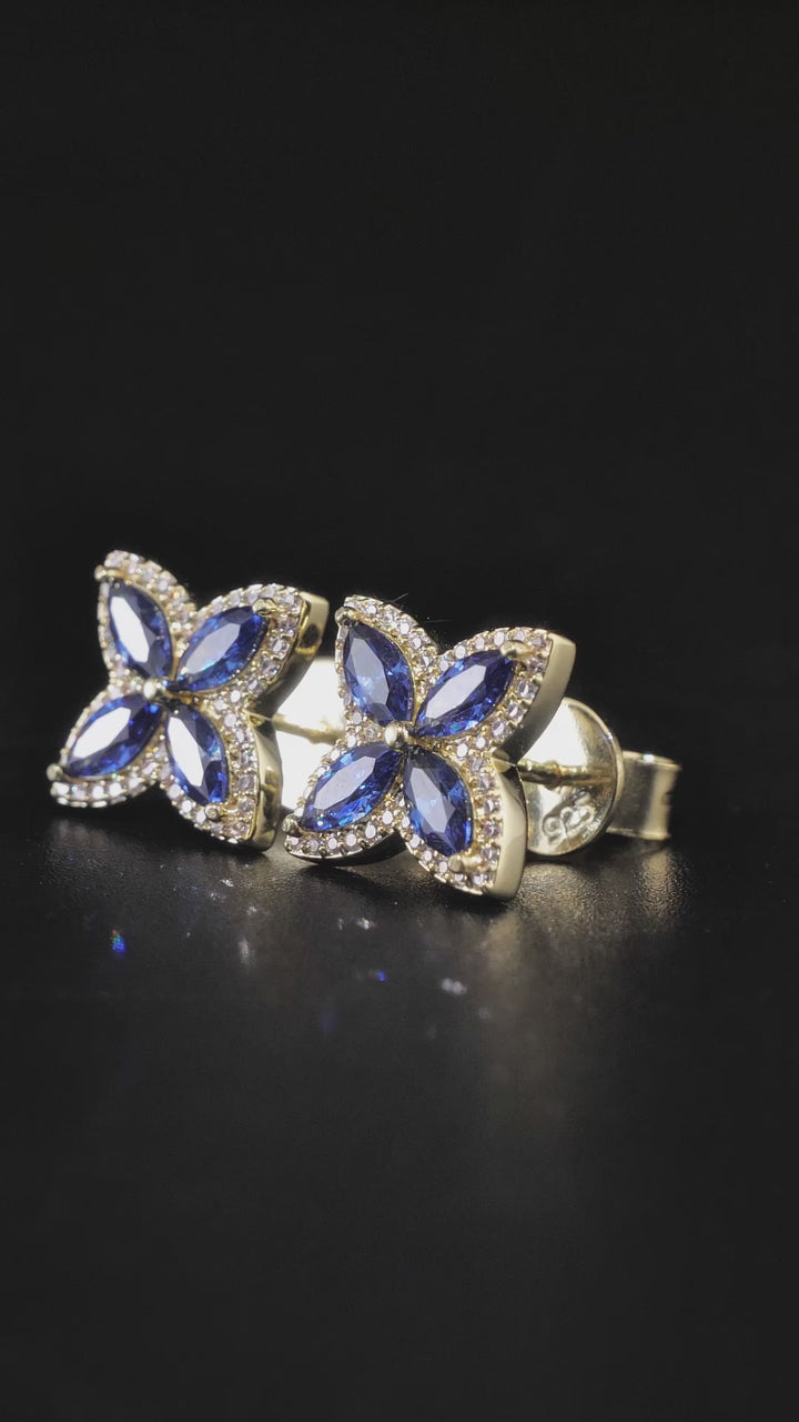 Moissanite Blue Sapphire Clover Stud Earrings