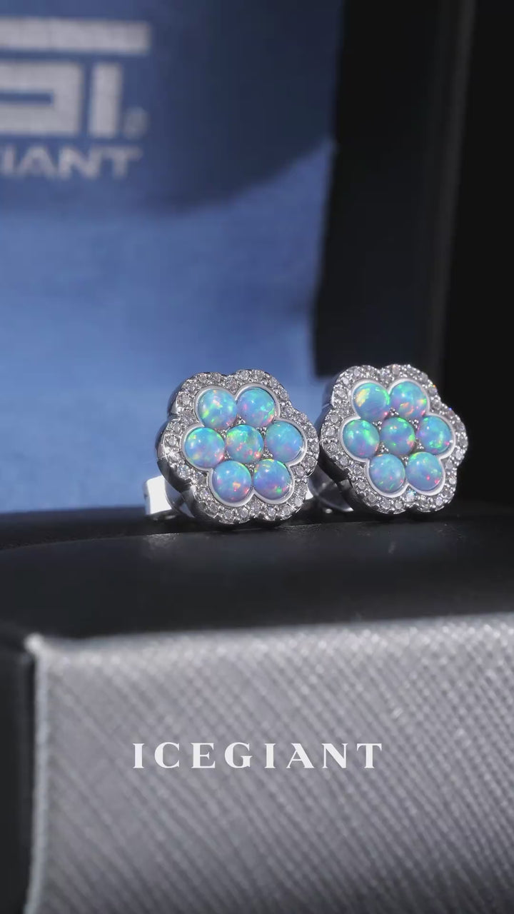Opal Pave Cluster Moissanite Halo Earrings