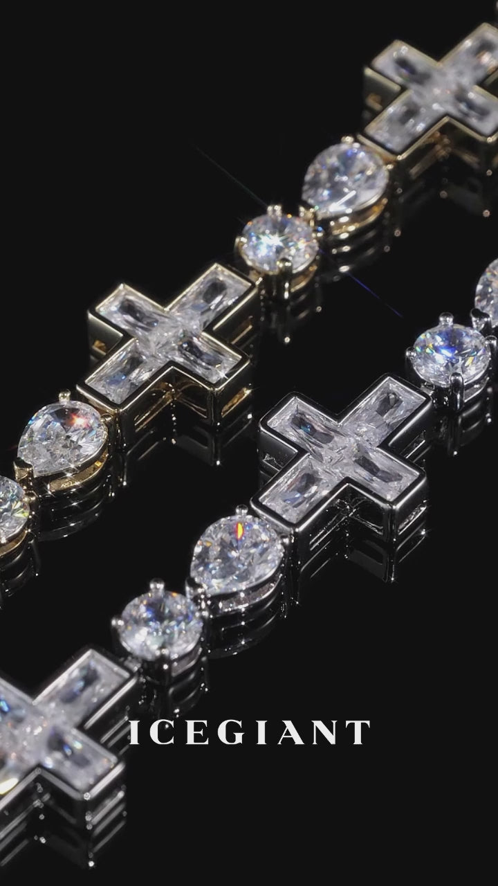 10mm Mixed Cut Cross Moissanite Tennis Bracelet