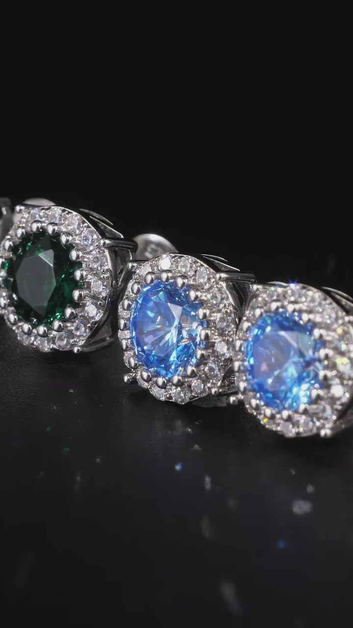 Colored Gem Moissanite Cluster Solitaire Earrings