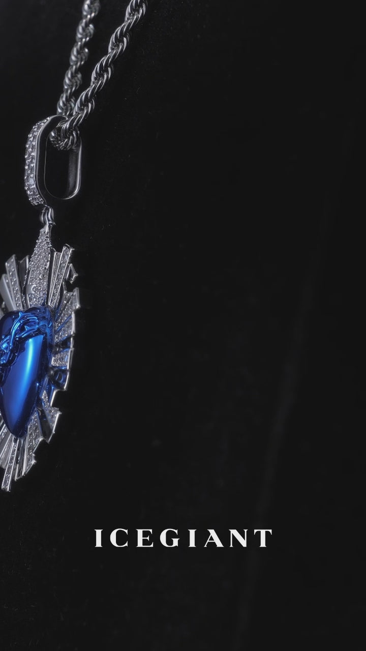 Blue Sacred Heart Rays Moissanite Pendant