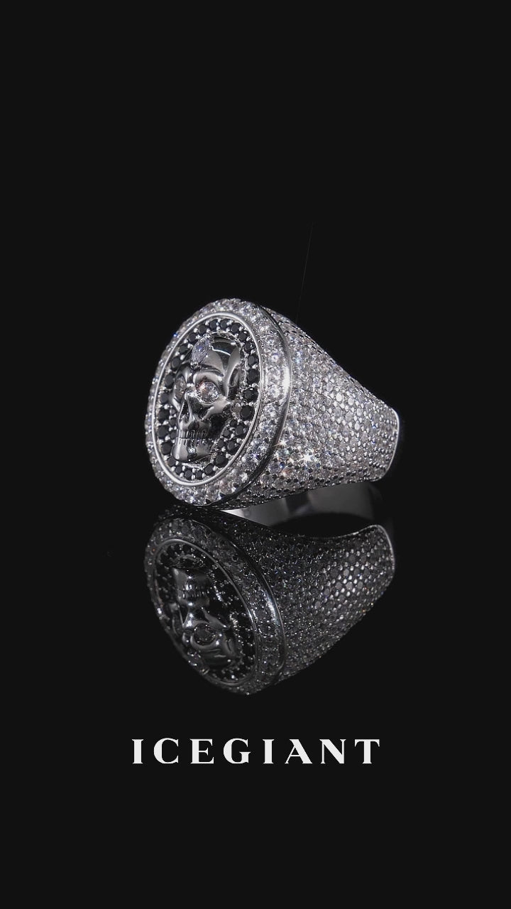 Black & White Moissanite Skull Oval Signet Ring