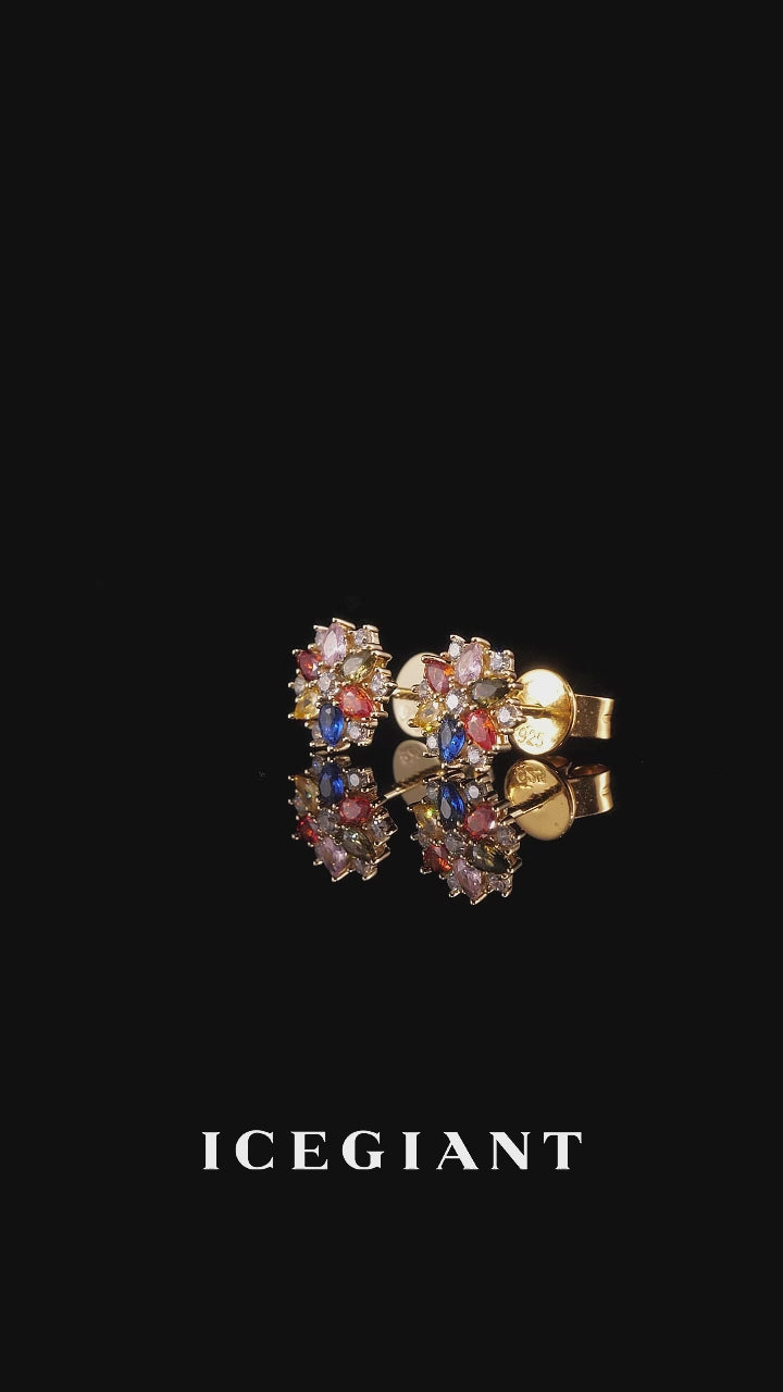 Pear-Cut Multi-Gem & Moissanite Flower Stud Earrings