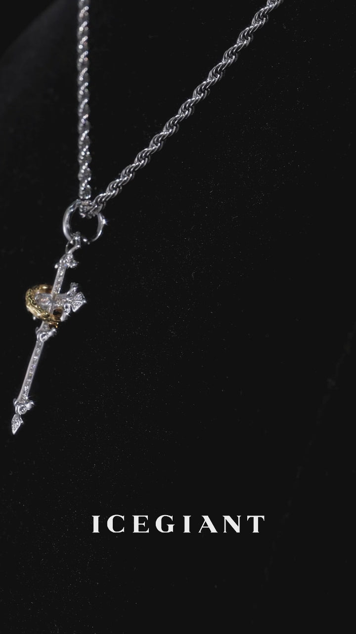 Moissanite Gold Band Filigree Cross Pendant