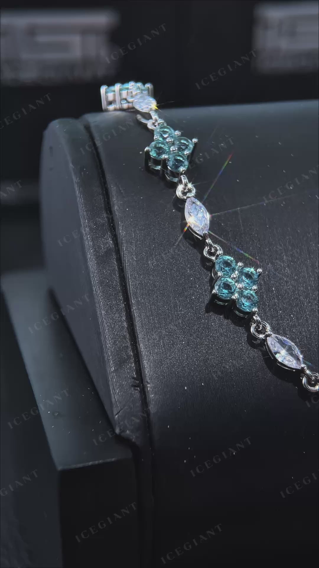 Marquise & Blue Moissanite Four Leaf Clover Bracelet