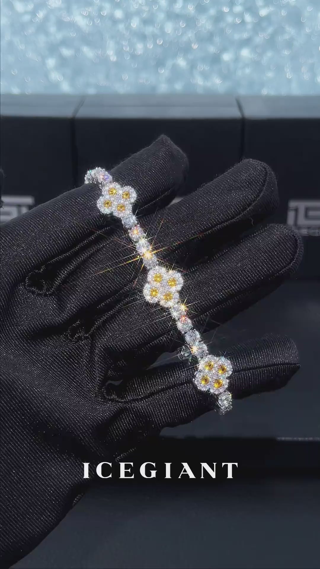 White Moissanite Yellow Gem Clover Tennis Bracelet