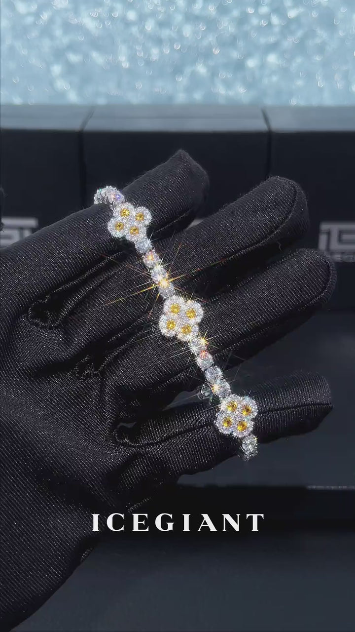 White Moissanite Yellow Gem Clover Tennis Bracelet