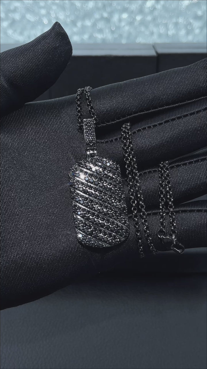 Dual-Face Black Moissanite Rope Tag Pendant