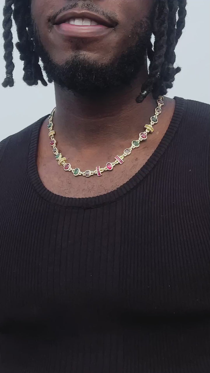 S925 Multi Color Mixed Shape Gemstone Chain