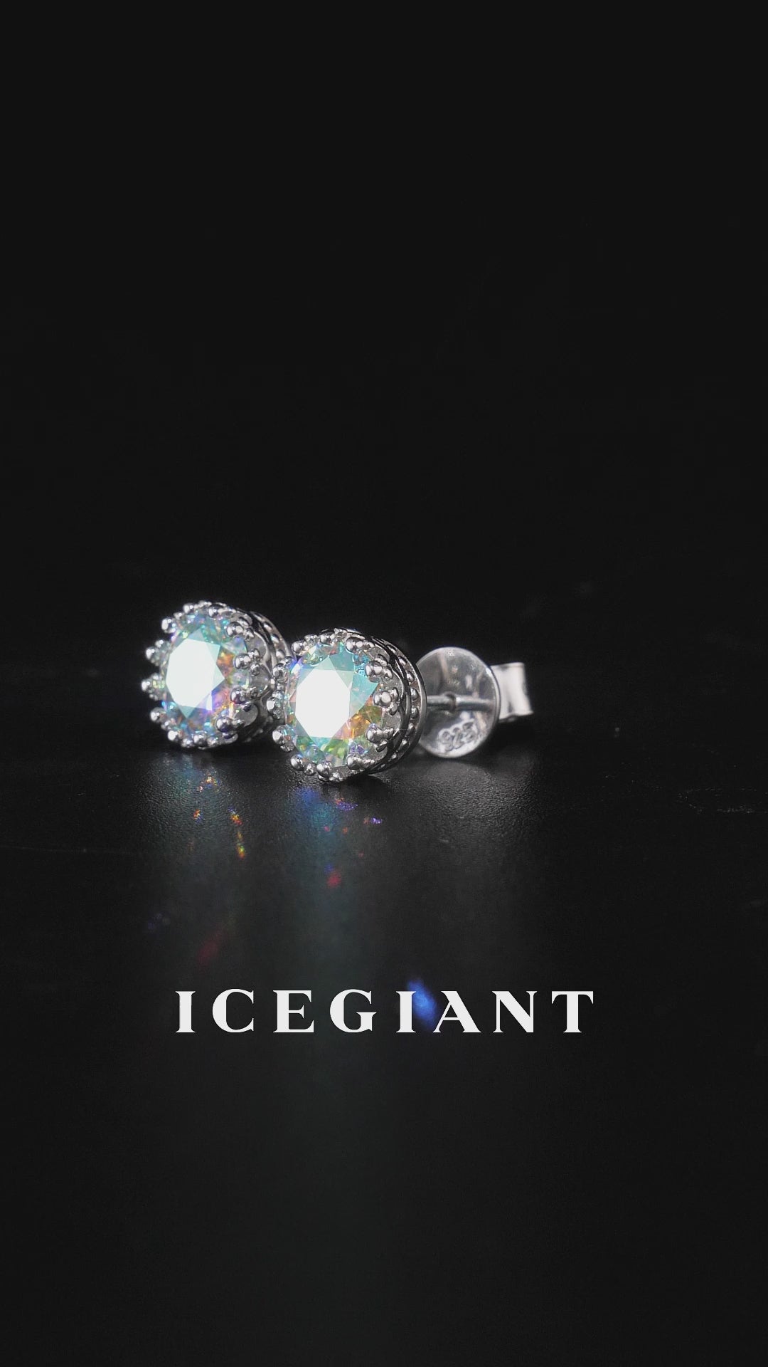 Rainbow Moissanite Crown Stud Earrings