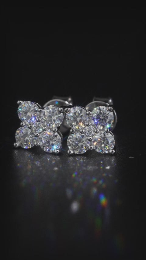 Moissanite Four Leaf Clover Petal Stud Earrings
