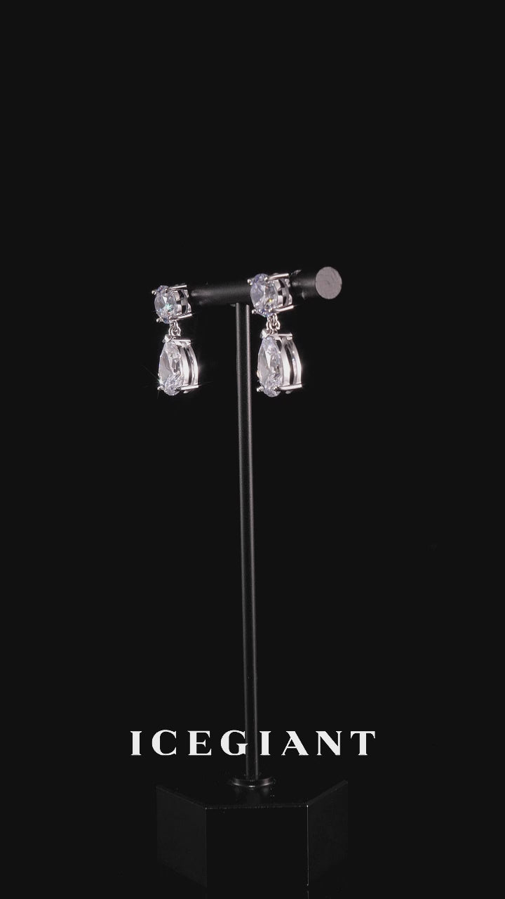 8MM Round & Pear Cut Moissanite Drop Earrings