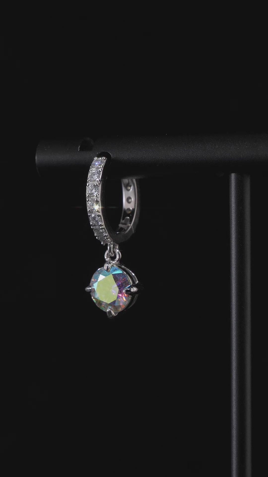 Rainbow Moissanite Hoop Dangle Earrings