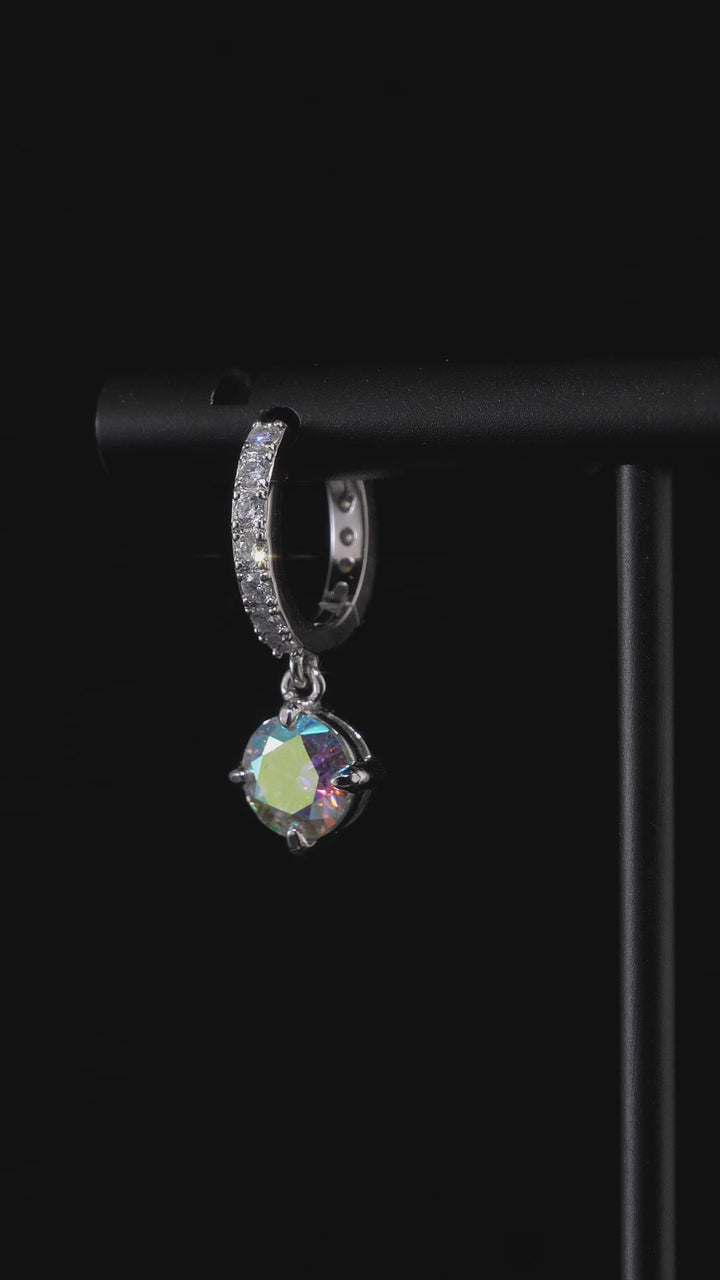 Rainbow Moissanite Hoop Dangle Earrings