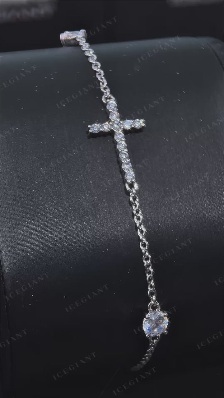 Moissanite Sideways Cross Bracelet