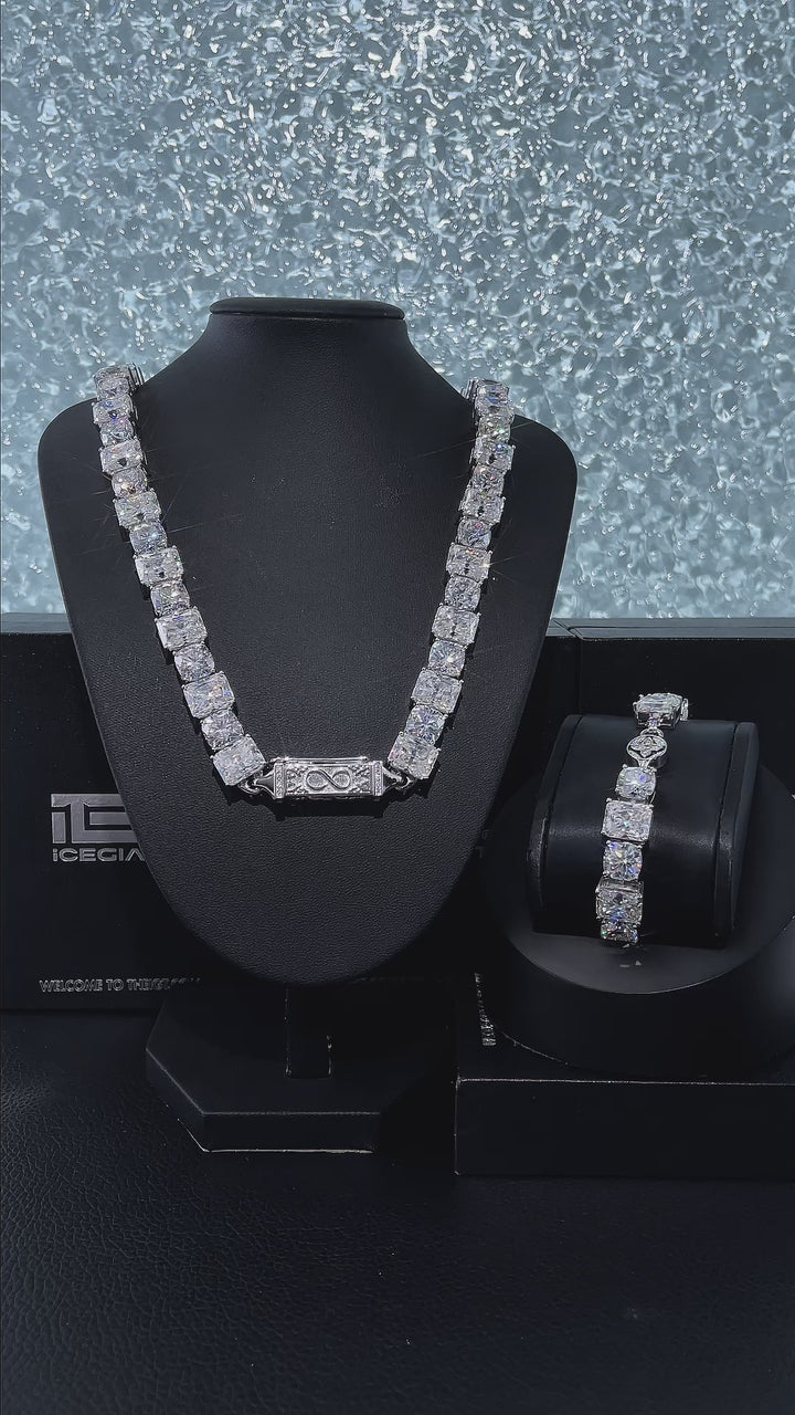 11MM Round & Baguette Moissanite Tennis Bracelet Or Chain