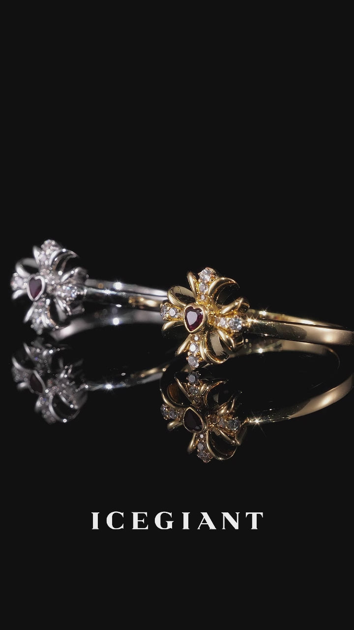 Pink Heart Gem & Moissanite Cross Ring